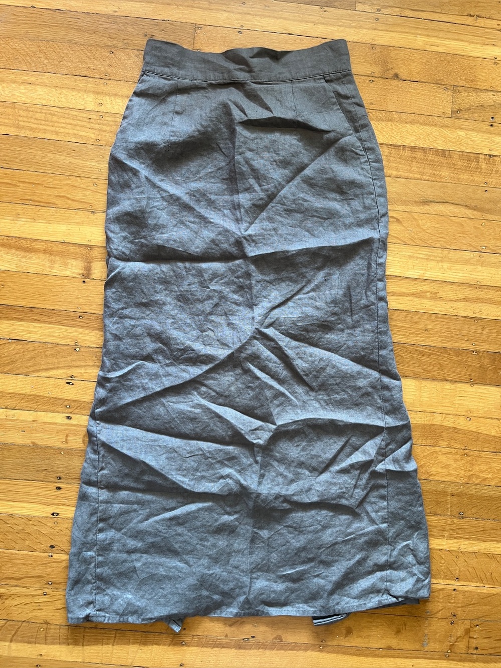 Nano Gray 100% Linen Midi Skirt fishtail pencil office wear Japanese quality xS